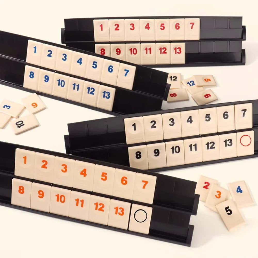 Gioco Digitale con 4 Supporti, Set da 106 Tessere Rummy Cube, Mahjong Israeliano Portatile, Set da Viaggio Multigiocatore per Giochi da Tavolo Familiari