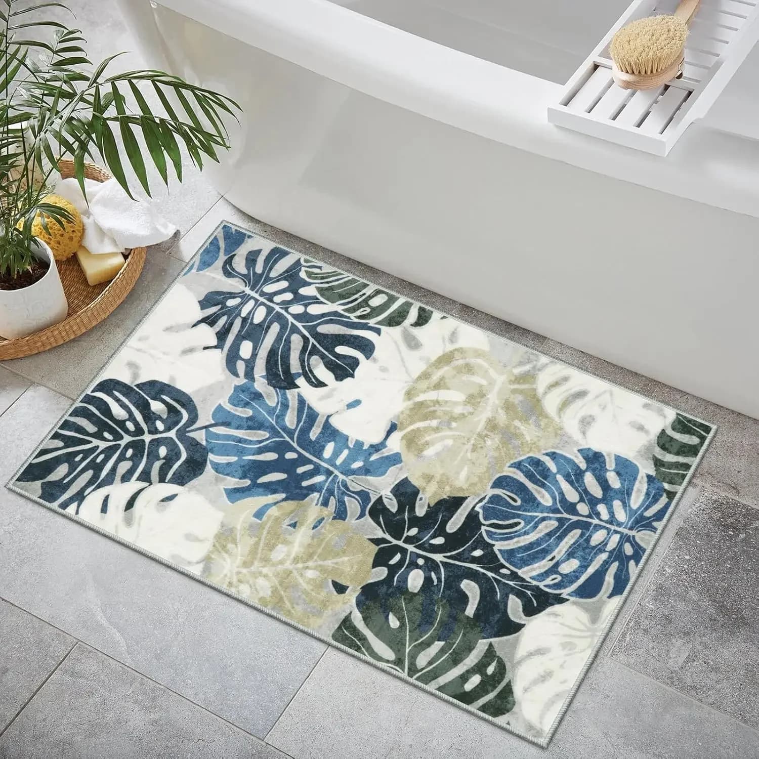 Tappeto con foglie tropicali con motivi stampati colorati su foglie Tappetino antiscivolo adatto per camere da letto, cucine, balconi