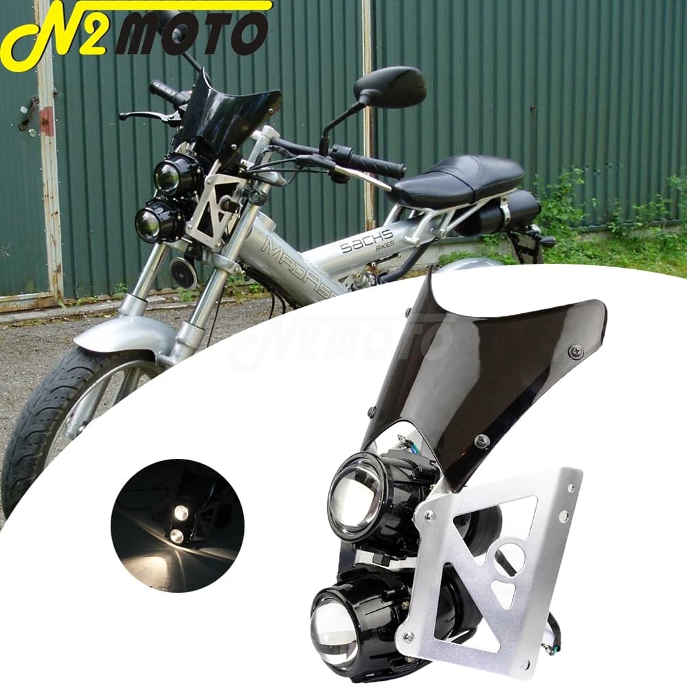 Faro doppio universale per bici da cross con staffa per schermo antivento Proiettore per MadAss 50 125 500 Dual Sport Nude Street Bikes