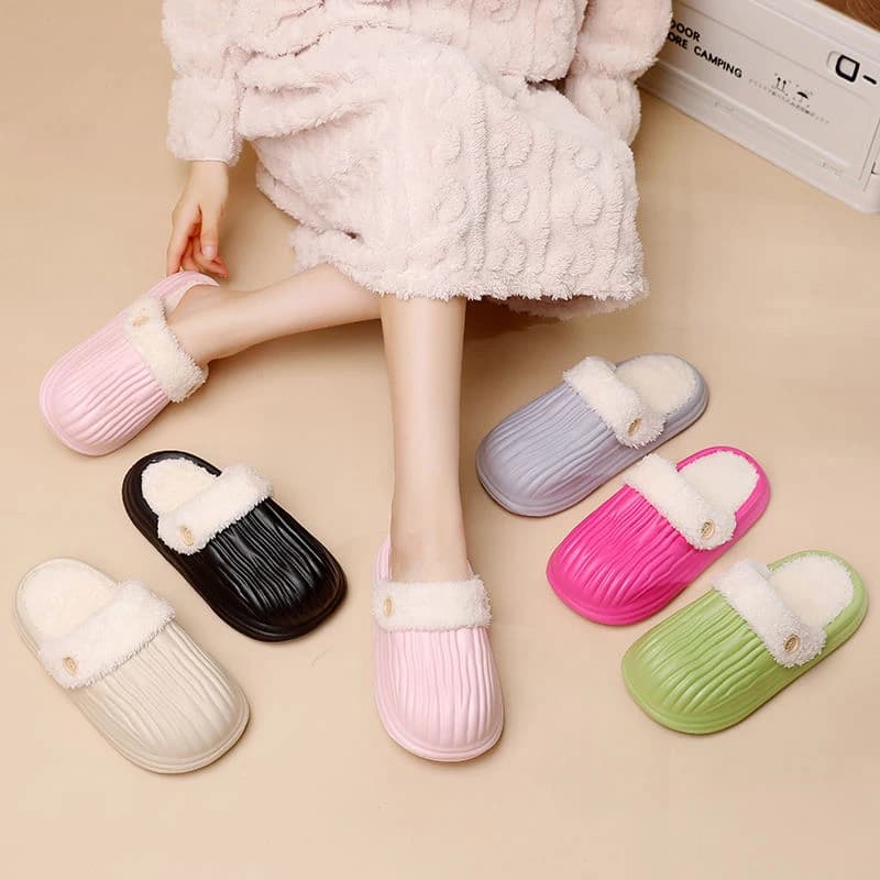 Women's Detachable Plush Cotton Slippers Autumn Winter New Style Indoor Home Warm Waterproof Non-Slip House Slippers