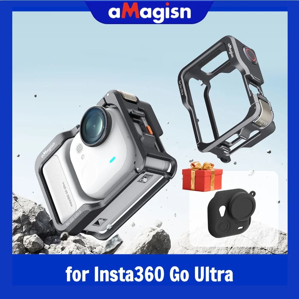 aMagisn Metal Camera Sand for Insta360 Go Ultra, vertical-horizontal protective frame with GoUltra accessory lens cover