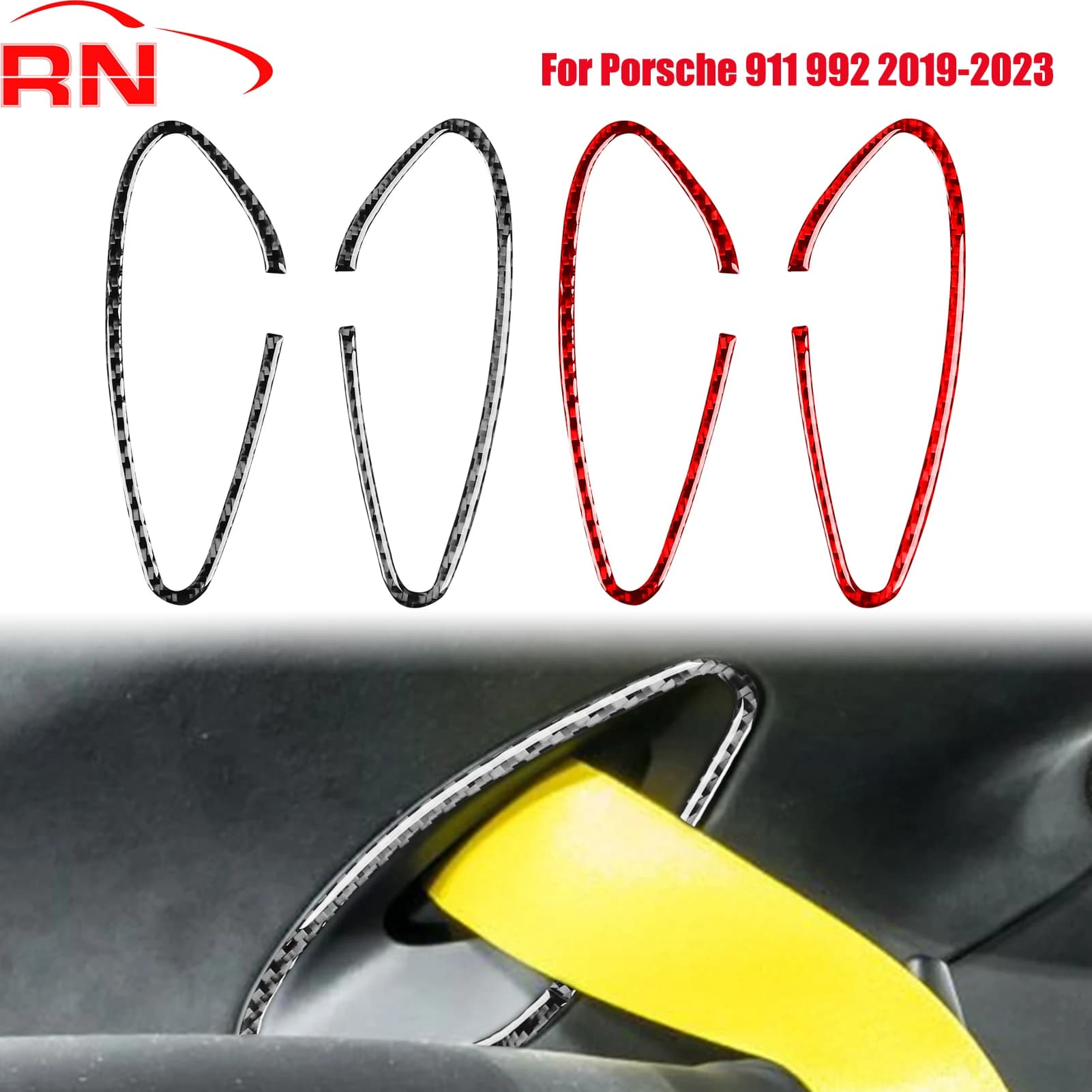 For Porsche 911 992 2019-2023 Modified Carbon Fiber Car Rear Seat Belt Bezel Accessories Piano Black Decorative Sticker