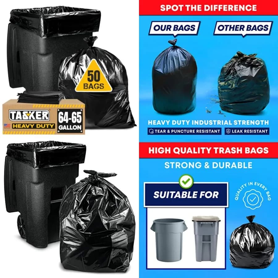 Sacchi per la Spazzatura da 65 Galloni Resistenti con Lacci, Sacchi Extra Large da 64 Galloni per Contenitori, Sacchetti per Rifiuti da 65 Galloni