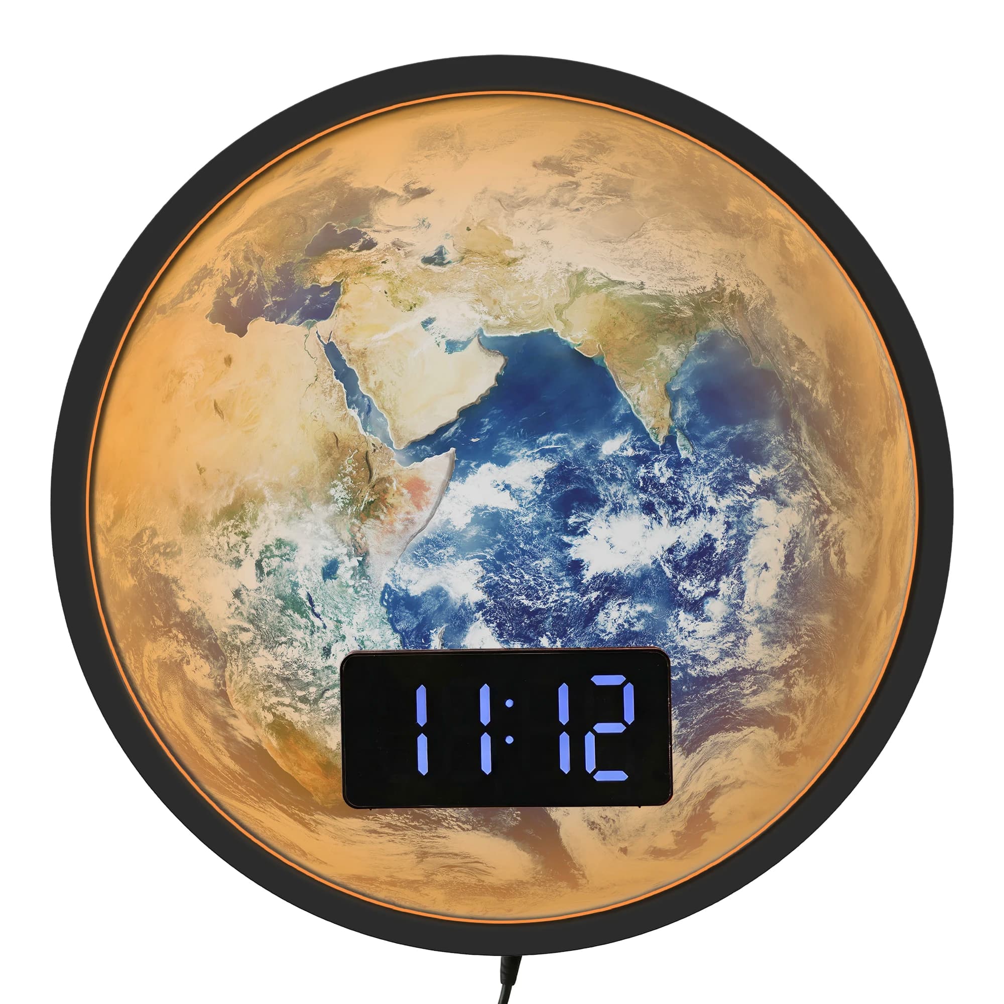 Earth Globe World Map LED Night Light Digital Wall Clock Earth View From Space Home Office Art Decor Astronomy Luminous Clock