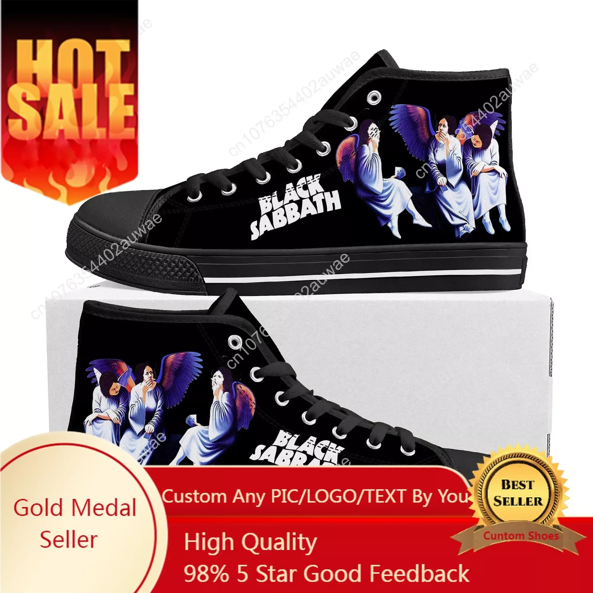Black Heavy Metal Band Sabbath High Top High Quality Sneakers Men Women Teenager Canvas Sneaker Casual Couple Shoes Custom Shoes