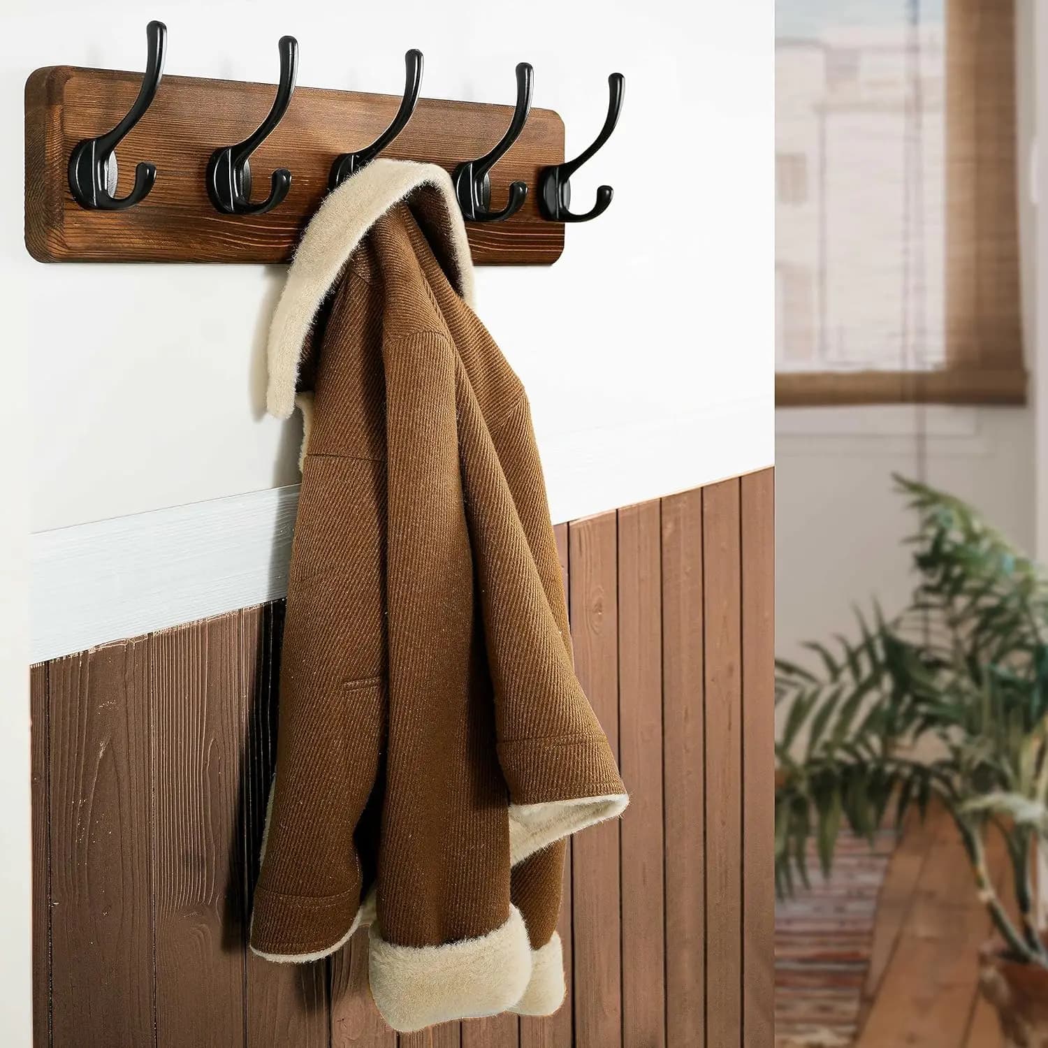 Appendiabiti da Parete, Ganci Appendiabiti a Muro, 40 cm tra Fori, Porta Cappotti da Parete, Barra Appendiabiti, 5 Ganci per Appendere Giacche
