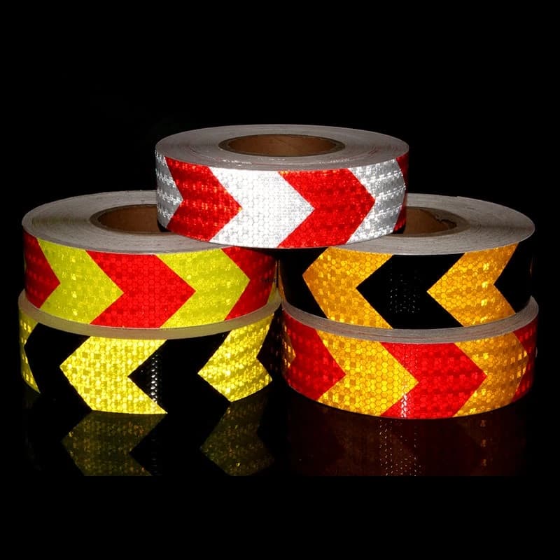 5cm*50m High Visibility Reflective Tapes Arrow White-Red Yellow-Black Waterproof Adhesive Strips Conspicuity Safety Car Stickers