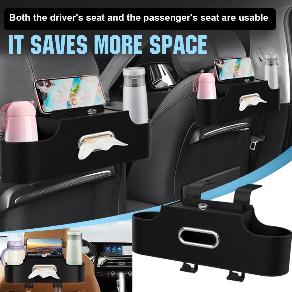 Borsa per appendere il sedile 4 in 1 con portabicchieri in tessuto Portaoggetti per sedile posteriore Ganci per appendere Organizzatore per seggiolino auto Forniture per interni auto