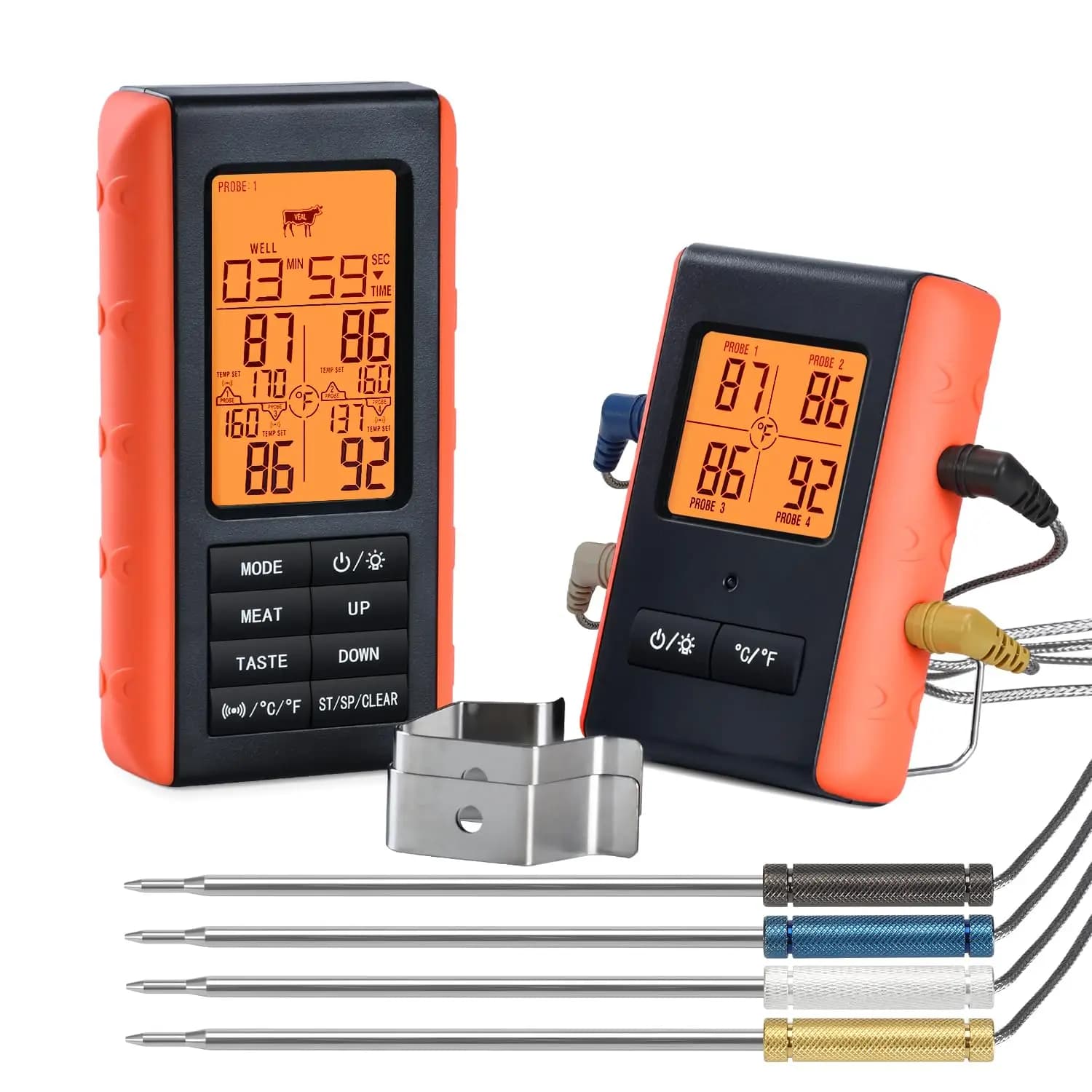 Wireless meat thermometer with 4 grilling probes, smokers, barbecue and oven cooking