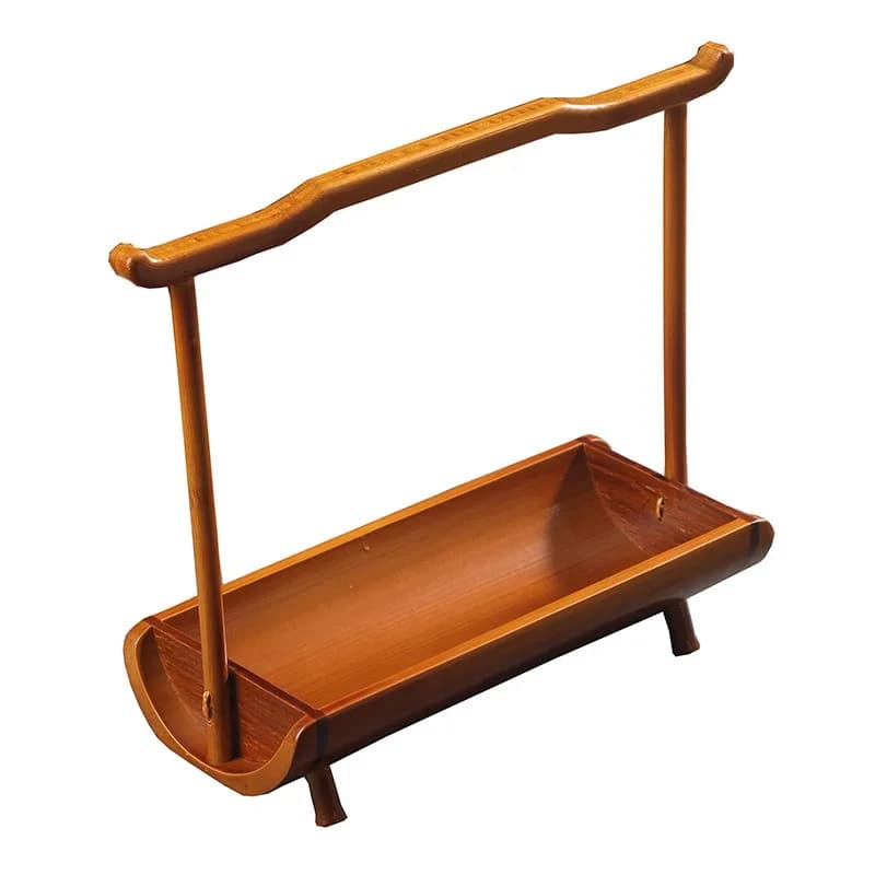 Bamboo Handle Refreshment Tray, Chinese Retro Snack & Fruit Tray, Creative Home Storage Basket for Dried Fruits