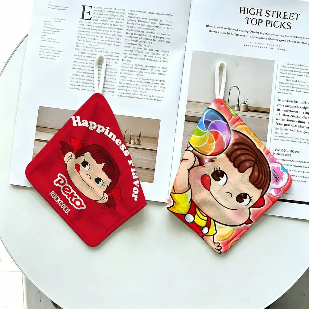 CUTE M-Milky P-Peko-chan Game Polyester Cotton Hanging Kitchen Towel, Absorbent Hand Wiping Cloth for Daily Cleaning Drying