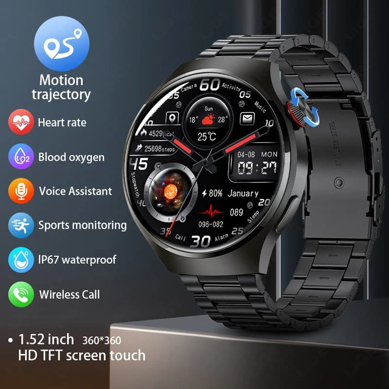 Smartwatch LIGE da uomo con tracciamento del movimento, tracker per sport all'aperto, monitoraggio della frequenza cardiaca, dell'ossigeno nel sangue e del sonno, chiamate Bluetooth.