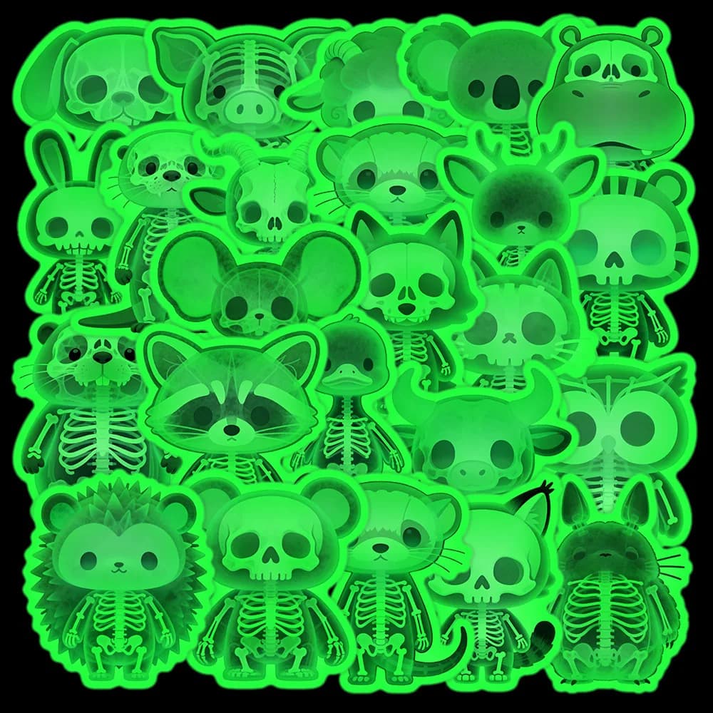 25 PCS Animal X Ray Glow In Dark Stickers Fun Creative Waterproof Large Size Decals Decorate Luggage Bike Helmet Car