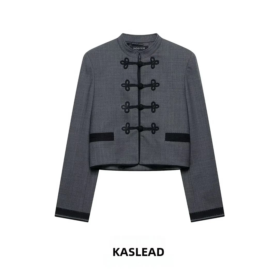 KASLEAD Nuova Giacca da Donna alla Moda Versatile con Fibbia a Corda, Stile Corto, Maniche Lunghe, in Fibra di Poliestere, Collezione Estiva