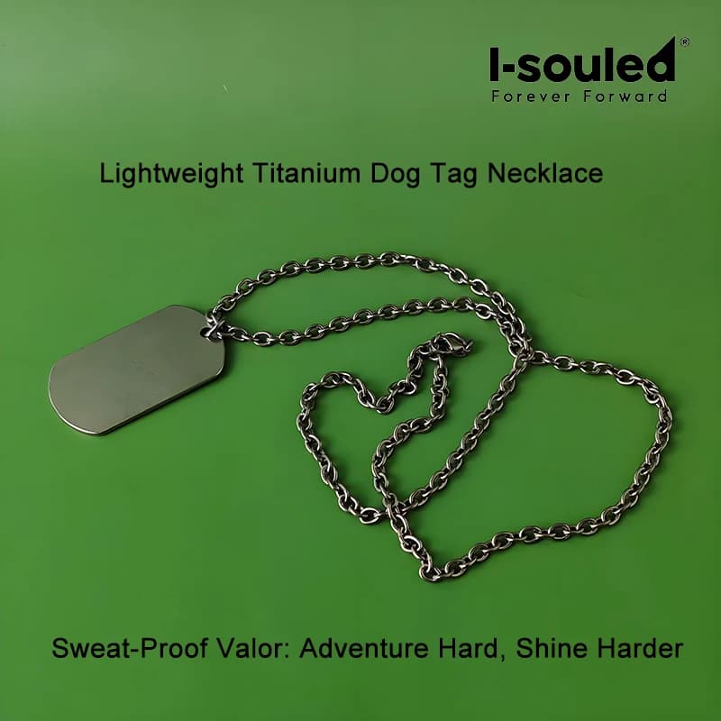 Titanium Dog Tag Necklace for Men Stone Washed Matte Military ID Tag Pendant Lightweight 19.7g Engravable Chain 65cm Jewelry