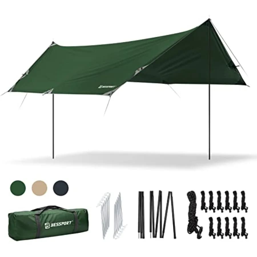 Telo da Campeggio 16×9.8FT con 2 Pali, Tenda Leggera per Auto, Parasole Portatile Multifunzionale per Escursionismo, Impermeabile PU 3000mm