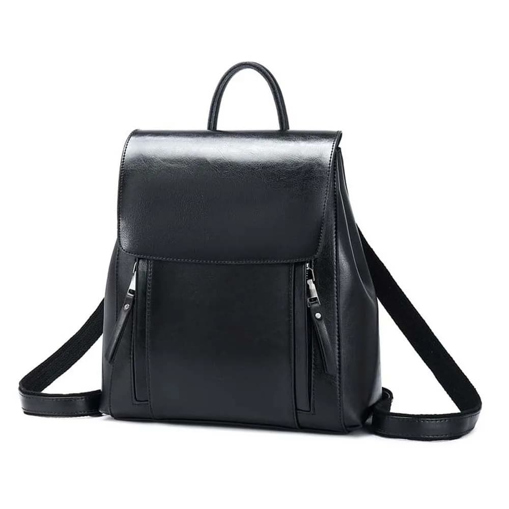 Retro Leather Backpack Women Waterproof Magnetic Buckle Oil Wax Rucksack Solid-Color Multi-Pocket Anti-Theft Travel Bag