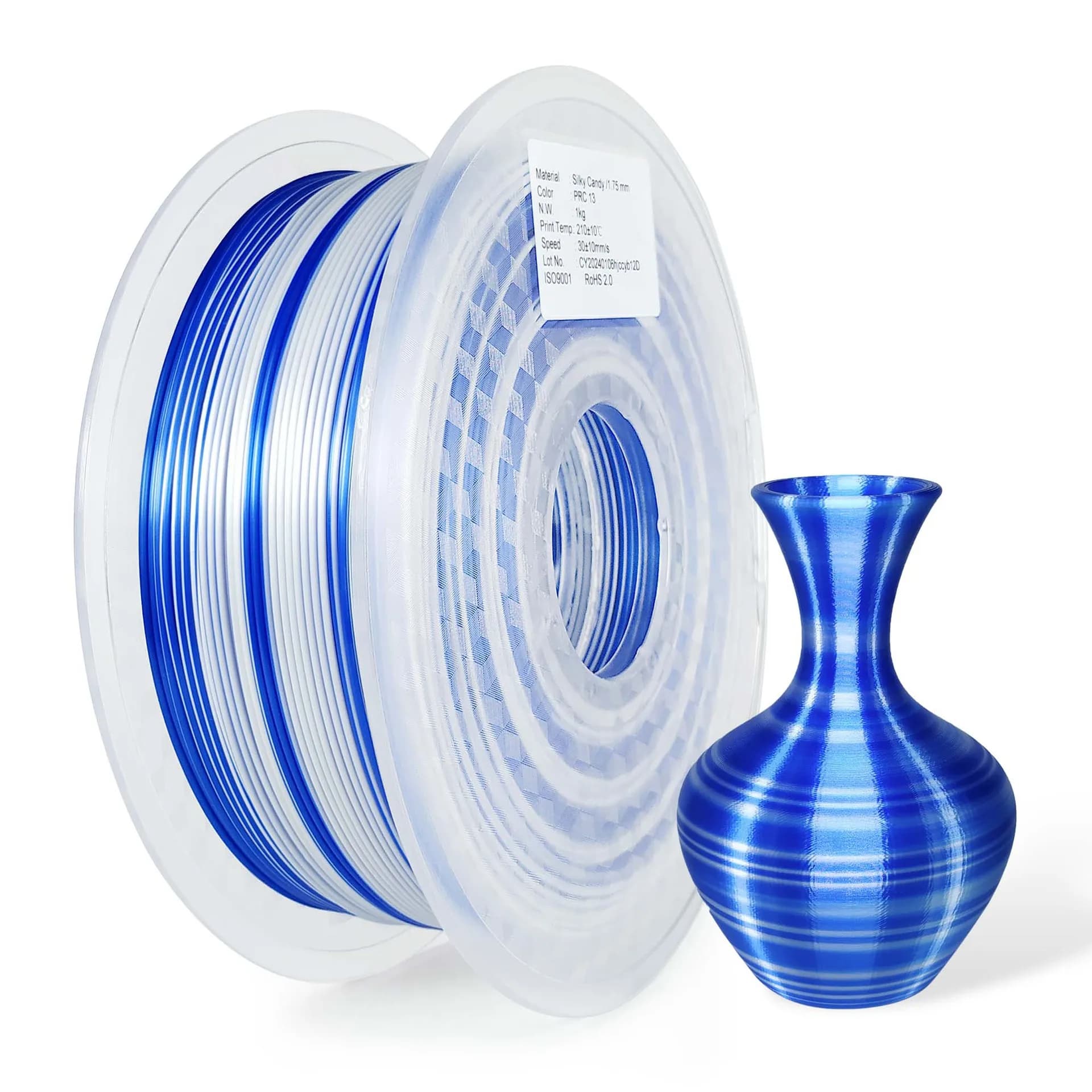 Filamento per Stampante 3D PLA 1.75mm, 1KG, Colore Arcobaleno, Filamento Effetto Seta per Stampa 3D Materiale