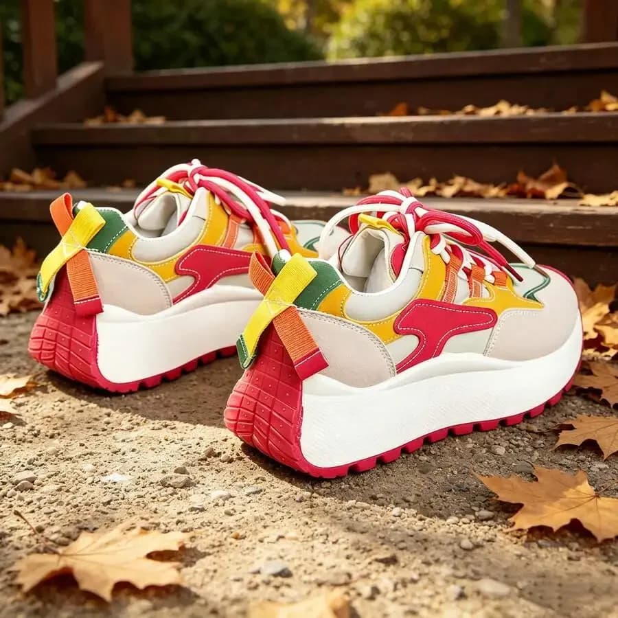 Sneakers con Plateau Colorate e Strutturate, Scarpe Casual con Lacci Unisex