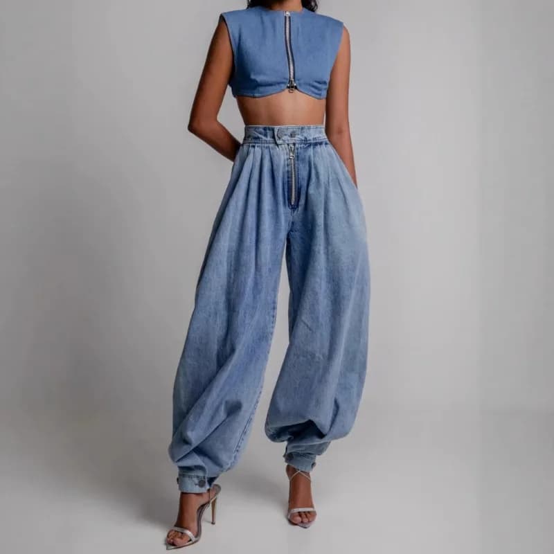 High Waist Zipper Toe Jeans Loose Casual Retro Pants