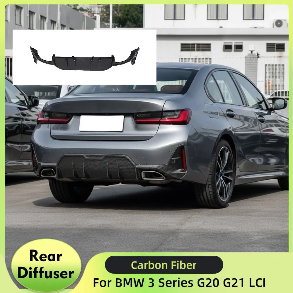 Diffusore Posteriore in Fibra di Carbonio per BMW Serie 3 G20 G21 LCI 2023-2025, Spoiler per Paraurti Posteriore, Kit Carrozzeria