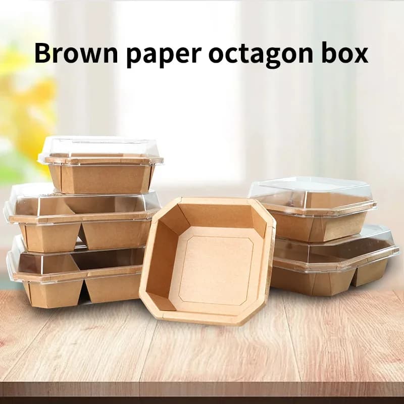 Scatole per il pranzo in carta Kraft Scatole Bento per dessert Scatole per il pranzo usa e getta Scatole per imballaggio fast food Ciotole di carta con coperchio