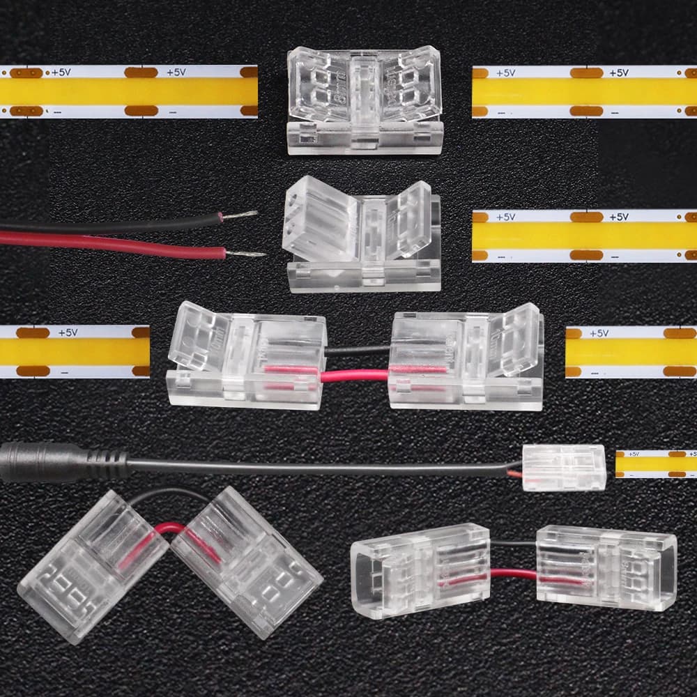 5pcs 2Pin COB LED Strip Connector Extension Wire Terminal LED Connectors for 8mm 10mm IP20 IP65 2835 5050 SMD COB Tape Lights