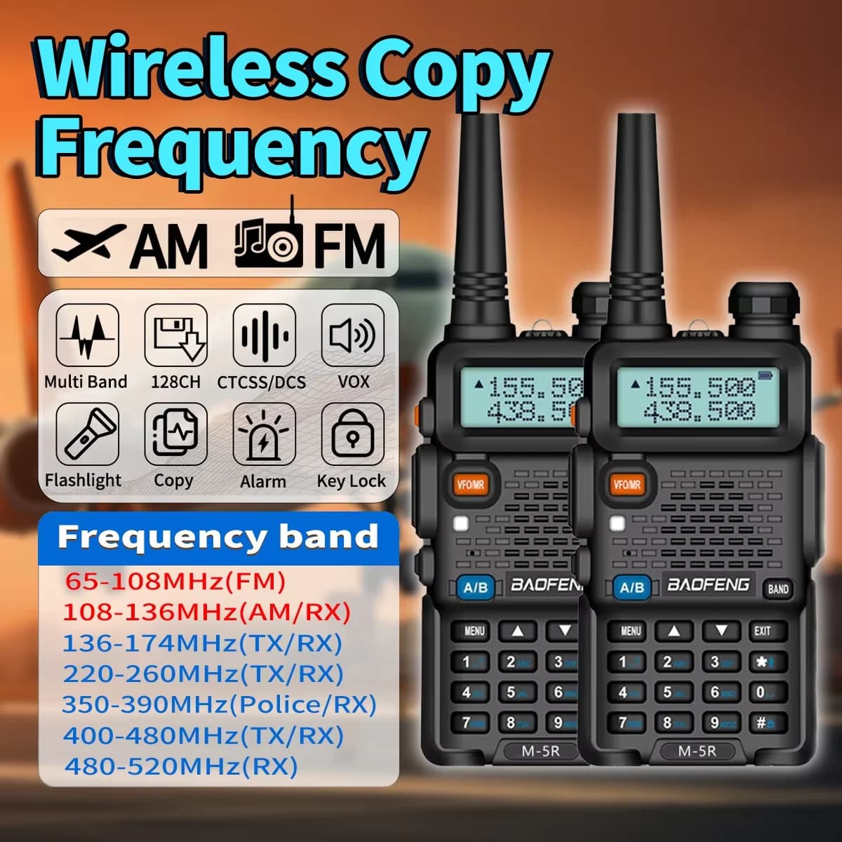 Baofeng M-5R Radio Portatile ad Alta Potenza, Walkie Talkie Multibanda per Campeggio e Sicurezza all'Aperto