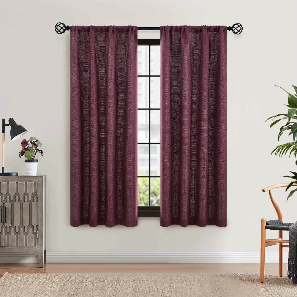 Light Filtering Curtain Panel Pair Set of 2 Burgundy Textured Window Drapes 40 Inches Wide by 63 Inches Long