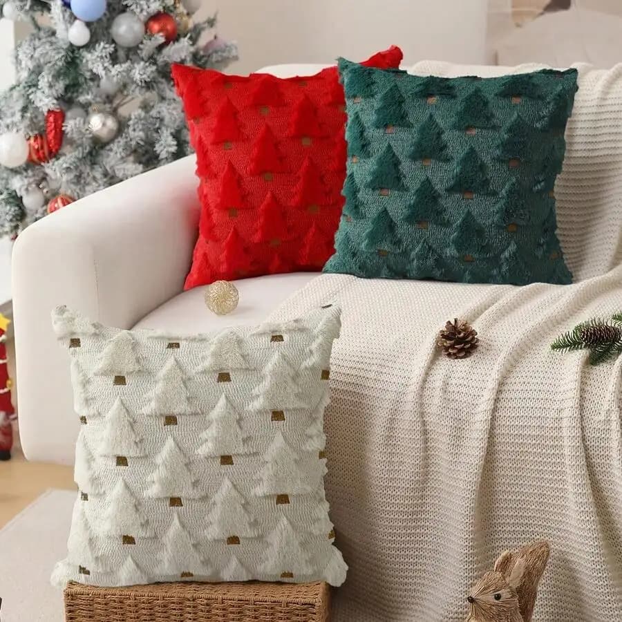 2-Pack Christmas Tree Pattern Pillowcases 18x18 Inches Soft Faux Fur Sherpa Decorative Cushion Covers For Sofa Living Room