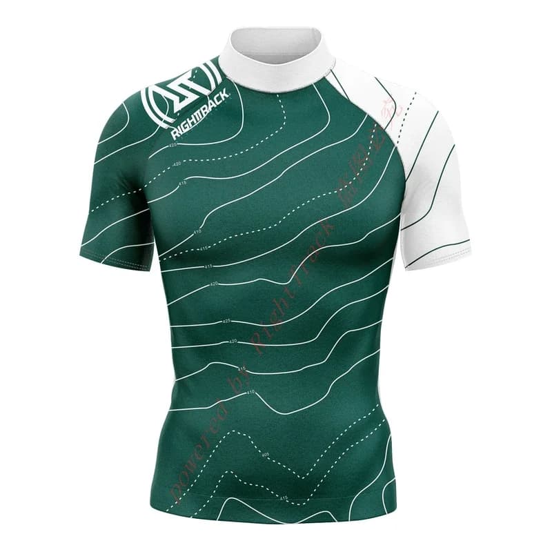 Camicia da surf a maniche corte da uomo caldo Diario nautico Lycra Rashguard RIGHTTRACK per abbigliamento sportivo da surf Costumi da bagno da spiaggia Abiti UPF50