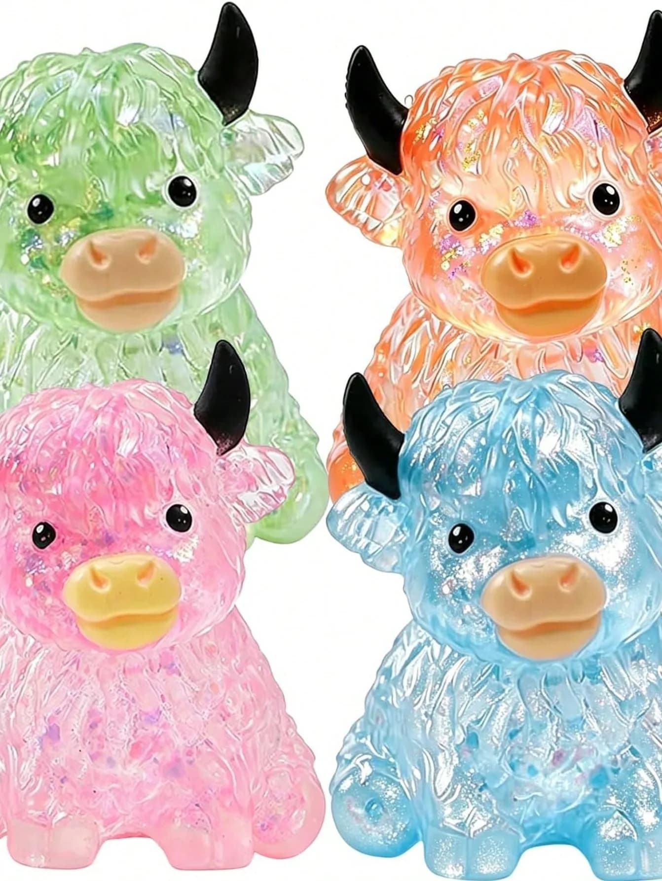 1PC Glitter Crystal Highland Cow Squishy Fidget Toy, Soft Slow Rising Stress Relief Ball, Cute Sensory Squeeze Toy for