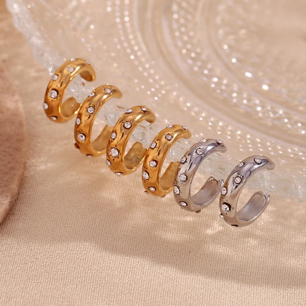Mini C-shaped Diamond Smooth Ear Clip Gold Color Clip On Earring Silver Color 316L Stainless Steel Earrings for Women