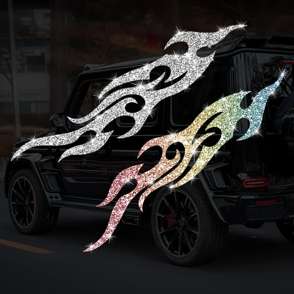 1 pair of motorcycle stickers with glittered flame diamond imitation, waterproof motorcycle helmet, fuel tank, rearview mirror for car, vinyl decals