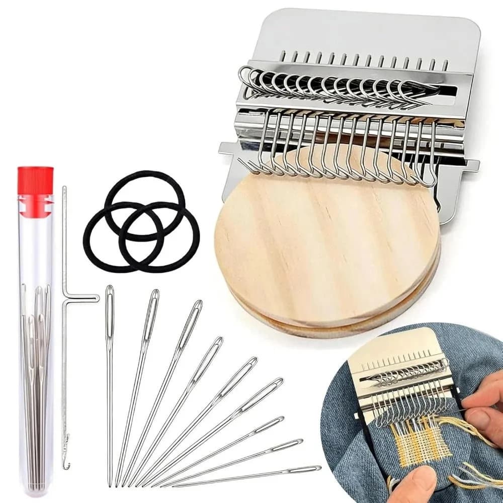 Wooden Frame Mini Loom Machine 12/14 Hook Mini Size Small Woven Machine DIY Handcrafts Metal Tool Weaving Loom Kit Travel Darner