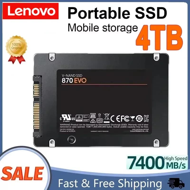 Disco a Stato Solido Lenovo 4TB SSD 870 EVO 1TB 2TB Disco Rigido Interno HDD Sata3 2.5 Pollici per Laptop Microcomputer Desktop