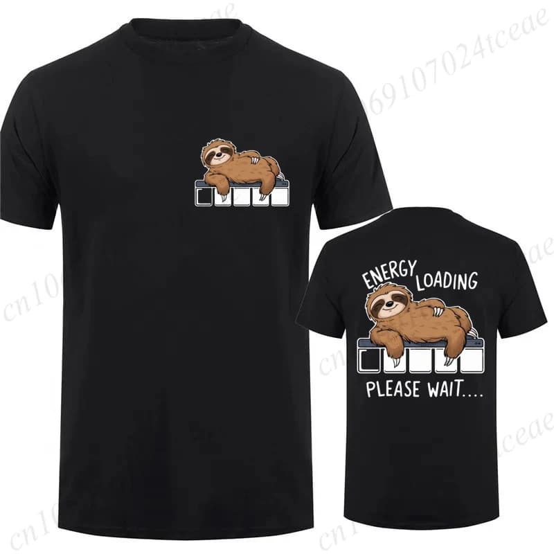 Energy Loading Please Wait Funny Sloth Kawaii Print T-Shirt,Round Neck Short Sleeve Tee Tops, Harajuku Street Unisex Casual Wear