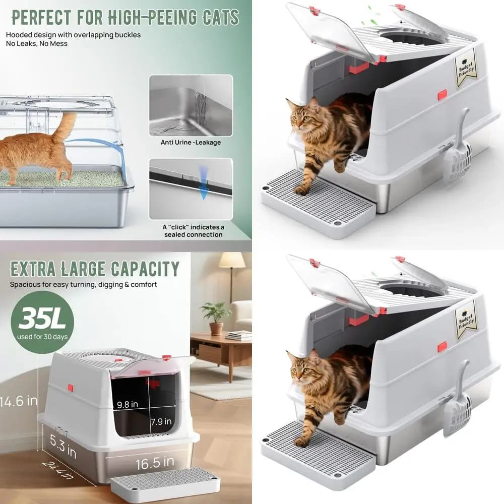 Lettiera per Gatti in Metallo Extra Large Chiusa con Pareti Alte e Controllo degli Odori per Gatti Giganti, Spaziosa e Durevole con Interno Antiaderente