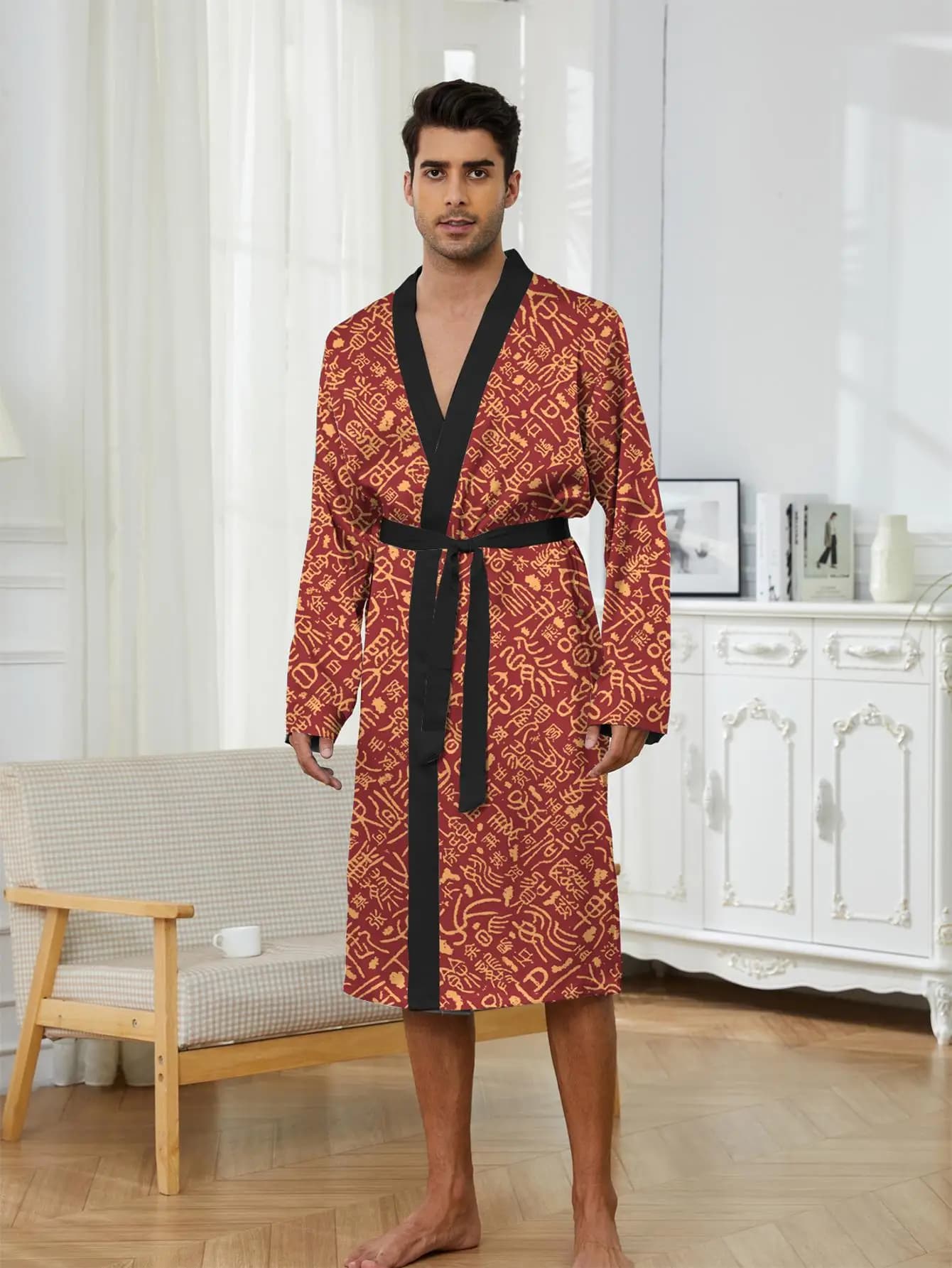 1pcs Men's Robes 2026 Spring/Summer Bathrobe man Robe man 3D Printed Men's bathrobe Graphic Sleepwear Breathable dressing gown