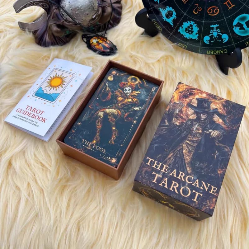 Disponibile 78 pezzi Mazzo di tarocchi Arcani magici 13x8 cm Gioco tradizionale Sblocca il fuoco interno include istruzioni carta Set di giochi di carte