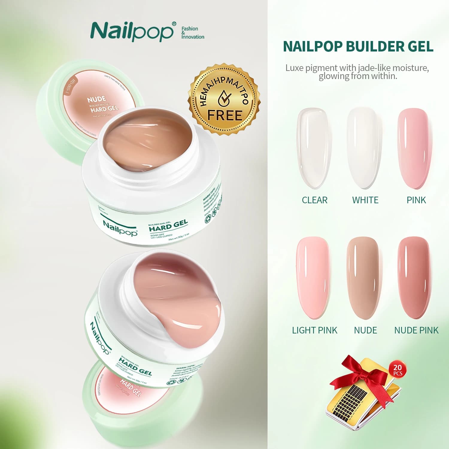 Nailpop Gel Costruttore Senza HEMA 30g, Gel UV Liscio e Lattiginoso per Estensione Unghie, Gel Duro a Lunga Durata per Rinforzare e Decorare le Unghie