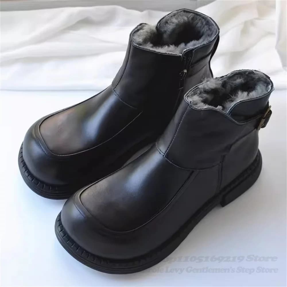 Stivali da Neve Antiscivolo in Vera Pelle e Lana per Uomo, Taglia Grande, Suola Larga, Stivaletti in Pelle Liscia con Pelliccia Integrata, Scarpe Invernali Imbottite