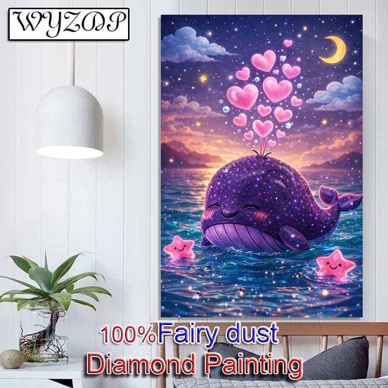WYZDP Kit Pittura Diamante 5D Completo con Polvere di Fata e Delfino, Fai da Te, Punto Croce, Arte, Artigianato, Mosaico, Decorazioni per la Casa, Qualità Superiore