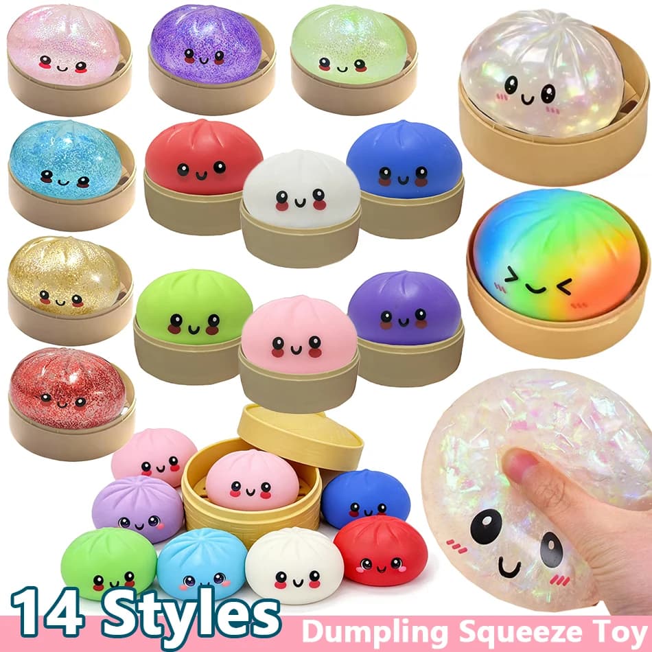 Disponibile: Squishy a forma di raviolo simulato, antistress, con vaporiera, palla di pasta riutilizzabile, giocattolo sensoriale a rimbalzo, regalo