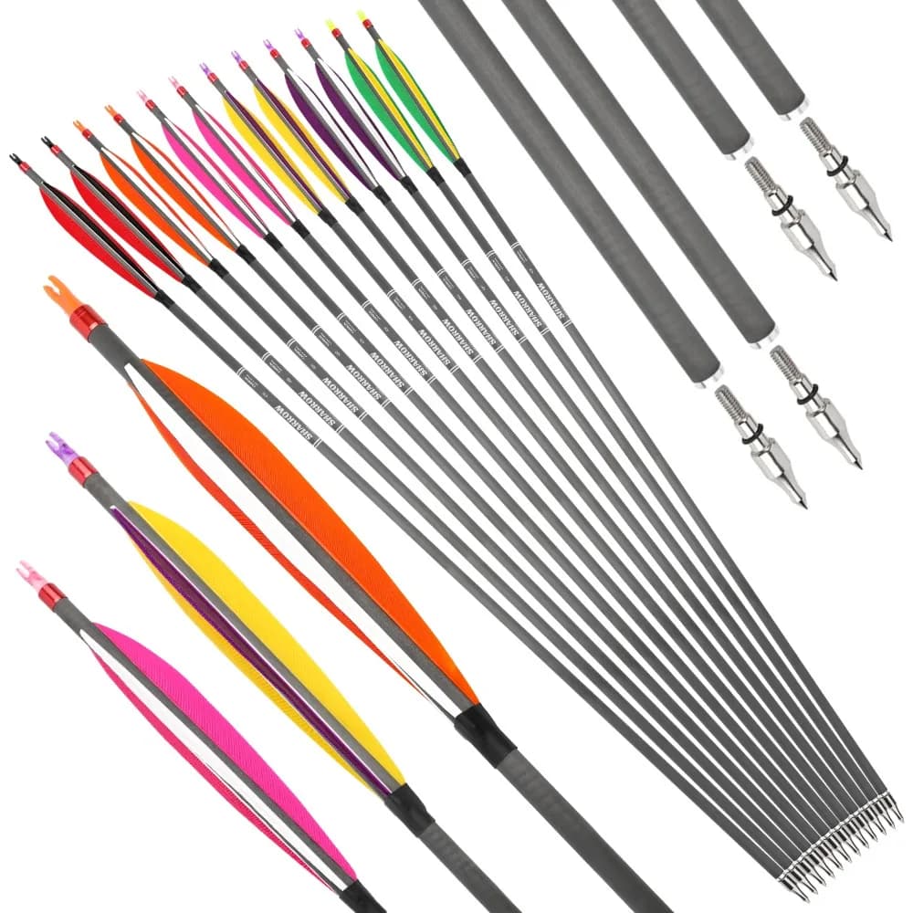 6/12 pz Misto Carbonio Freccia 31.5 pollici Freccia SP400 ID 6.2mm 6 "Tacchino Piuma Arco Tiro con l'arco Caccia Bersaglio Pratica Frecce