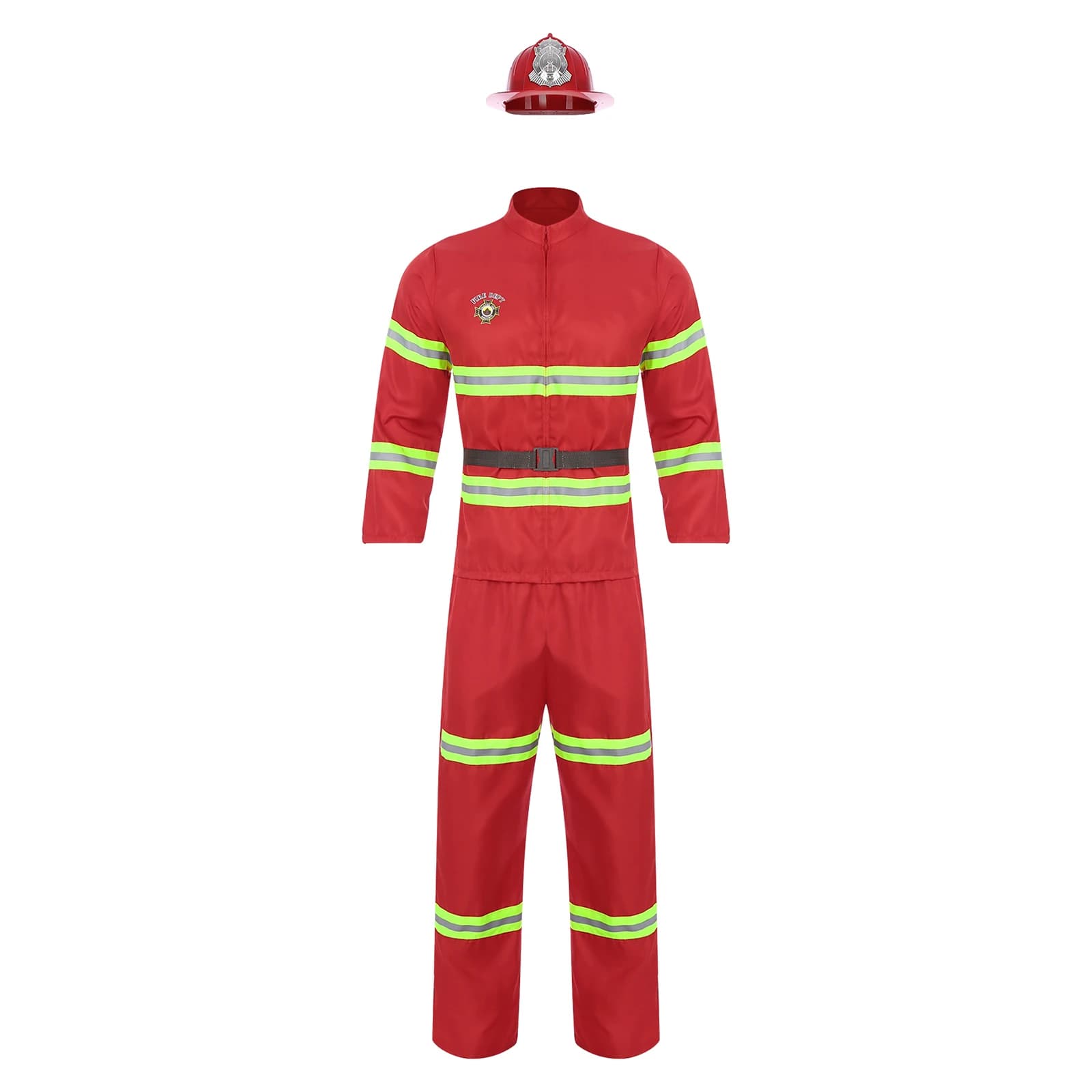 Costume cosplay da pompiere per uomo adulto Set uniforme da capitano di fuoco pompiere con cintura casco vestito festival festa di carnevale vestire