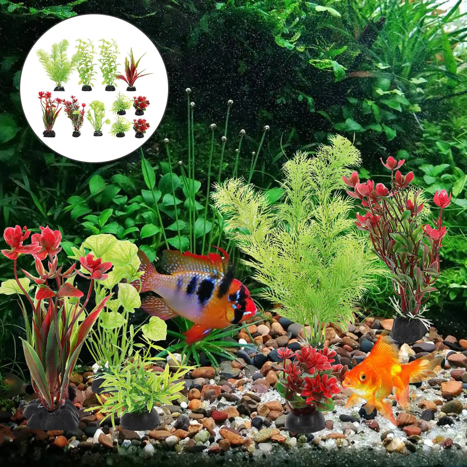 11Pcs Artificial Aquarium Plants Fake Fish Tank Decorations Realistic Plastic Fish Tank Ornaments for Aquarium Landscape
