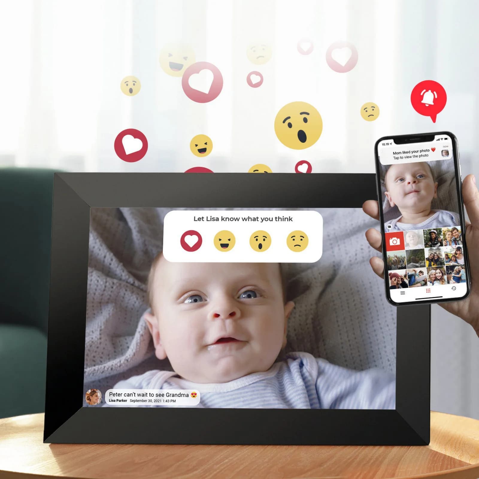 Cornice Digitale WiFi da 10 Pollici con Memoria da 16GB, Schermo Touch HD IPS, Rotazione Automatica, Regalo per la Festa della Mamma e Natale tramite App Uhale