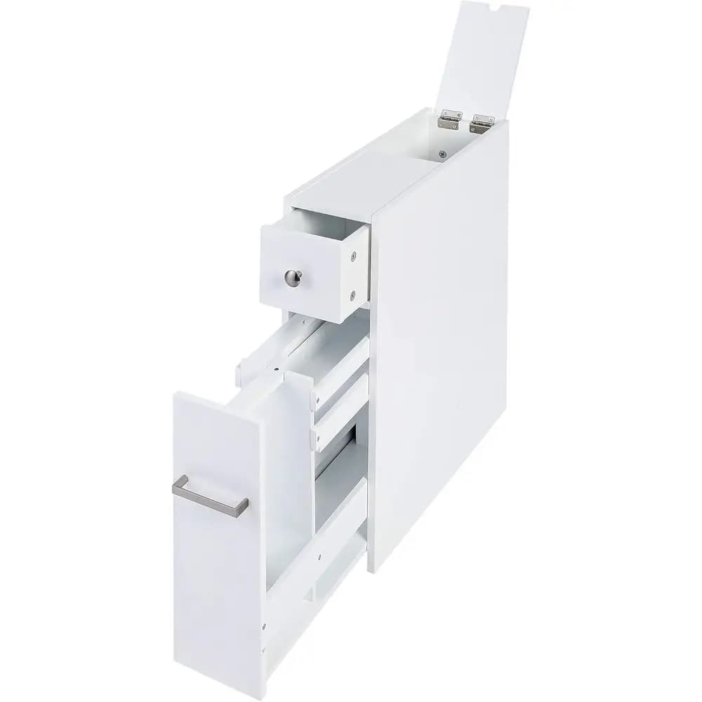 Mobiletto salvaspazio da bagno, porta carta igienica autoportante, mobiletto da bagno con cassetto estraibile, bianco
