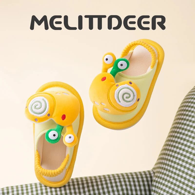 MELITTDEER Pantofole per bambini – Pantofole autunnali e invernali morbide e accoglienti per ragazzi e ragazze, design a lumache dei cartoni animati, cinturino con tacco regolabile